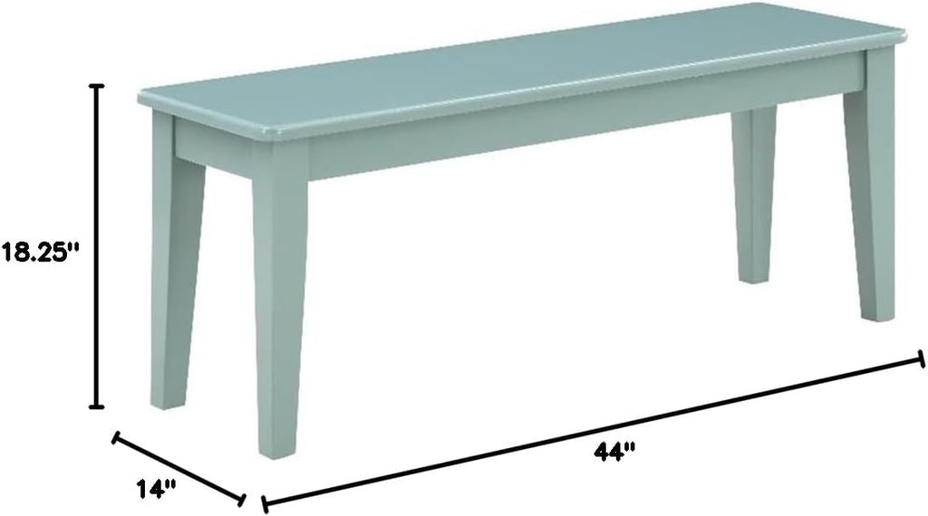 Pemberly Row Wood Colorado Dining Bench, 44 in, Rubberwood Construction, Aspen Valley Light Blue Finish, Tapered Legs, 600 lbs Capacity, Shaker Style Seating for Dining Room or Window Nook Use
