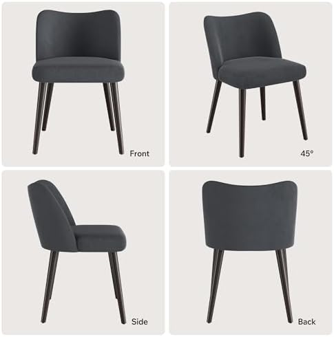 Modern Fabric Upholstered Dining Chairs Mid Century Farmhouse Dinner Chair with Padded Seat and Wood Legs Kitchen Side Chair for Dining Room Restaurant Cafe Darkgrey Set of 2