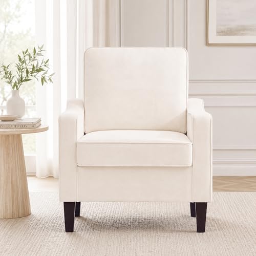 Comfy Accent Chair for Living Room, Modern Reading Chair for Bedroom, Beige | Upholstered Arm chair, Single Sofa Chair for Office and Waiting Room, Mid Century Modern Style, Sturdy Legs, Soft Seat