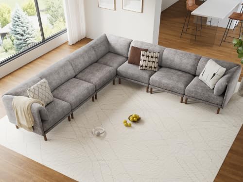 Cloud Sectional Couches for Living Room,Modular Sectional Sofa,Grey | Extra Deep 8 Seater,Mid Century Modern Oversized Couches With Ottoman,Solid Wood Leg,Large Sofa for Big Space,Office