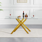 5 Piece Dining Table Set Rectanglar Glass Dining Set for 4 Modern Small Kitchen Table Set with 4 Upholstered Chairs for Apartment Dining Kitchen Room (Gold Table & Black Chair)