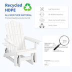 HDPE Adirondack Glider Chair,3-Position Adjustable Backrest Patio Glider | All-Weather Outdoor Glider Rocker Chair with Cup Holders,Porch Glider for Deck,Fire Pit, Poolside,400LBS Capacity White