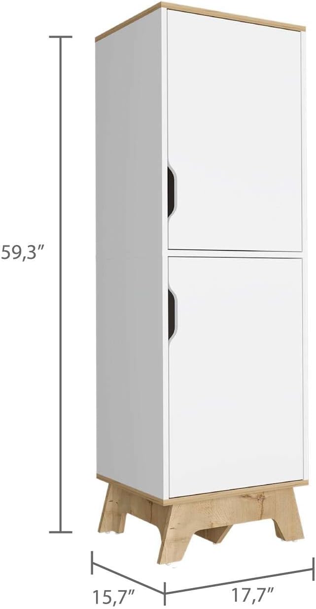 British Single Kitchen Pantry, Four Storage Shelves, Double Doors Cabinets for Kitchen Organization & Stylish Storage Solutions
