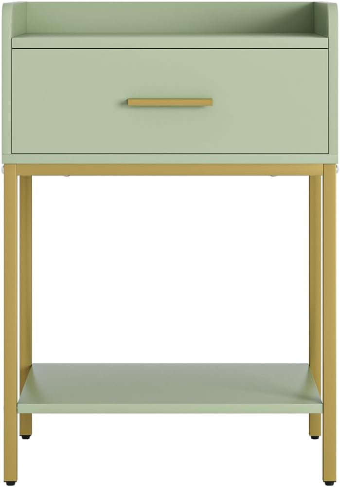 Nightstand,Modern Bedside Table Night Stand with Storage Drawer and Open Shelf,Small End Side Table for Bedroom,Living Room,Green
