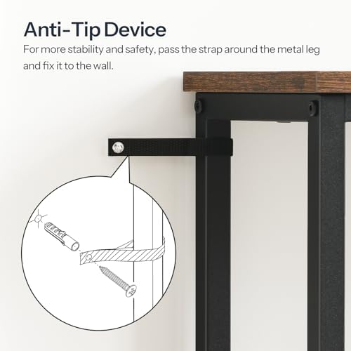 HOOBRO Narrow Console Table, Sofa Table, 4-Tier Industrial Entryway Table with Metal Mesh Shelf, Hallway Table with Adjustable Feet, for Entryway, Living Room, Hallway, Rustic Brown and Black BF79XG01