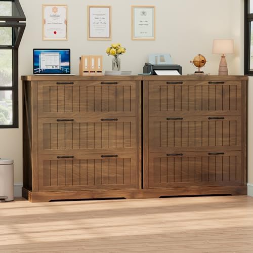 SEDETA Filing Cabinet for Home Office, Farmhouse 3 Drawer File Cabinet, Wood Office File Cabinets for Letter/Legal/A4 Size, Lateral File Cabinets with Printer Stand, Brown