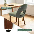 Wooden Dining Chairs Set of 4, Upholstered Kitchen Chairs with Walnut Wood Legs and Curved Linen Fabric Backrest, Modern Farmhouse Dining Room Chairs for Kitchen Dining Vanity, Green