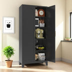 5-Tier Metal Pantry Cabinet, 71" Tall Storage Cabinet with Arched Doors & Adjustable Shelves, Steel Freestanding Utility Cupboard, Black