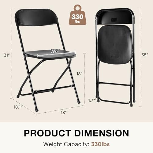 DUMOS Folding Chairs Sets of 20, Portable Chairs, Home Office | 330lbs Stackable Fold Up for Indoor Outdoor Patio Camping Party Garden Wedding, Black