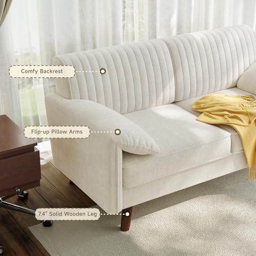 ONBRILL 64.5" Loveseat Sofa, Chenille Loveseat Couch for Living Room, Beige