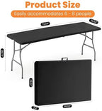 2 Pack Folding Table 6FT Heavy Duty Plastic Utility Table with Carrying Handle for Camping, Party, Picnic, BBQ, Banquet, Folds in Half for Easy Storage, No Assembly Required, Black