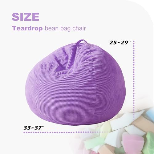 Homguava 3FT Bean Bag Chair for Adults,Teardrop Beanbag Chair with Handle | Big Bean Bag with Memory Foam Filled and Ultra Soft Corduroy Cover for Living Room, Bedroom（Pink 3FT)