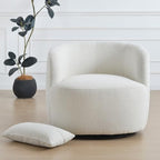 KINWELL 34" W Sherpa Swivel Barrel Accent Chair with Pillow, Cream