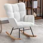 Rocking Chair, Upholstered Teddy Fabric Glider Chairs, Lounge Accent Armchair with Thick Cushion and High Backrest, Accent Rocking Chair for Bedroom, Living Room, Ivory