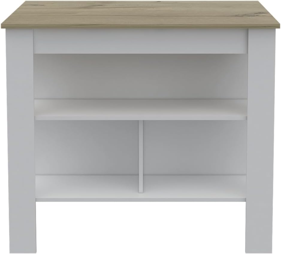 Kitchen Island with Three Storage Shelves and Four Legs | Tabletop with protective film for hygiene