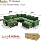 KKL Large V-Shaped Modular Sectional Sofa, 7 Seater Cloud Couch with Ottoman, Chenille Sectional Couches for Living Room, Apartment, Green | Chenille Oversized Sectional Couches for Living Room, Apartment, Green