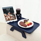 Nnewvante Couch Armrest Tray 3 in 1 Bamboo Clip-on Couch Table, Navy Blue, | Large 15.36"x9.85" Sofa Arm Table,Easy-Access 360°Rotating Cup and Phone Holder and Non-Slip Base