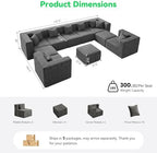MONVANE Oversized Sectional Couch 10-Seat, Chenille, Gray | Sectional Couch for Living Room, Modular Cloud Sofa with Ottoman & 10 Throw Pillows, No Assembly Required