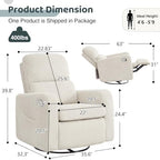 Swivel Rocker Recliner, Oversized Manual Nursery Glider Rocking Recliner Chair with Removable Cushion, Upholstered Corduroy Swivel Reclining Chair for Nursery Living Room Bedroom, Cream White