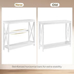 Yaheetech Narrow White Entryway Console Table, 2-Tier X-Frame Storage Shelf | Slim Depth Fits Small Entry Ways, Hallways and Living Rooms, Lower Tier for Storage and Decor, Rubber Wood and Particleboard
