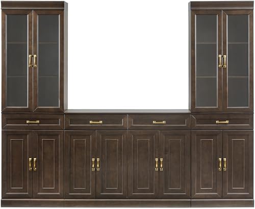 Crosley Furniture Stanton 3-Piece Sideboard Buffet Cabinet and Glass Door Kitchen Storage Pantry Set, Coffee