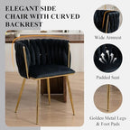 Hand-Woven Dining Chairs Set of 2,Dining Room Chairs with Gold Leg | Velvet Elegant Side Chair with Curved Backrest, Sturdy Wood & Metal, Anti-slip Foot Pads, Wide Armrest, Holds 300LBS, Beige
