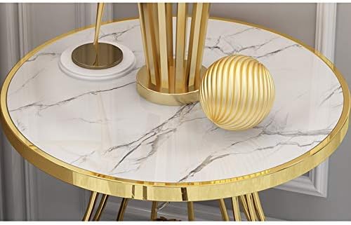 Telephone Table, Nordic Modern 2-Tier Side Table Living Room Marble Round Telephone Table Golden Wrought Iron Coffee Table,50x63CM (Color:White)