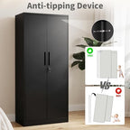 Metal Storage Cabinet with Lock, 71"H Garage Storage Cabinet, Black | Storage Cabinet with 2 Doors and 4 Adjustable Shelves, Steel Locking File Cabinet for Garage Office Home, 71"H x 16"D x 32"W