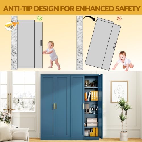 BESFUR 71" Tall Metal Storage Cabinet with 2 Doors and 4 Adjustable Shelves, Heavy Duty Kitchen Pantry Cabinet for Home Office, Kitchen, Garage and Dining Room, Blue,71”H x 27.5”W x 13.8”D
