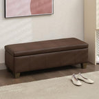 51 Inch Storage Ottoman, Storage Bench with Safety Hinge, Upholstered Synthetic Leather Ottoman Bench for Bedroom, Living Room, Entryway, Hallway, Foot Rest, Support 500lbs, Brown