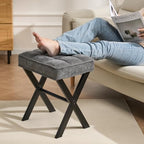Makeup Chair, Modern Luxury Vanity Stool with Linen Plush Seat | Compact X Base Vanity Bench for College Dorm, Small Upholstered Foot Rest for Living Room(X-Gray)