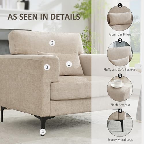 Oversized Accent Chair Armchair with Metal Legs | Comfy Chenille Arm Chairs and a Half,Modern Century Single Sofa Extra Large Reading Club Chair for Living Room,Bedroom,Brown