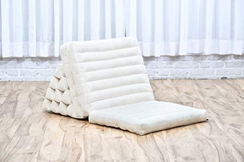 Leewadee - Comfortable Japanese Floor Mattress - Thai Floor Bed with Triangle Cushion - Futon Mattress - Thai Massage Mat, 67 x 21 inches, Ecru, Kapok Filling | Floor & lounge cushion for relaxing, reading & TV - for meditation & yoga, firm & stable