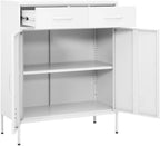 White Steel Cabinet 31.5x13.8x40 in, 2-Door Pantry w/ 2 Drawers, Adjustable Shelf, 220 lb Load for Bath/Kitchen/Garage