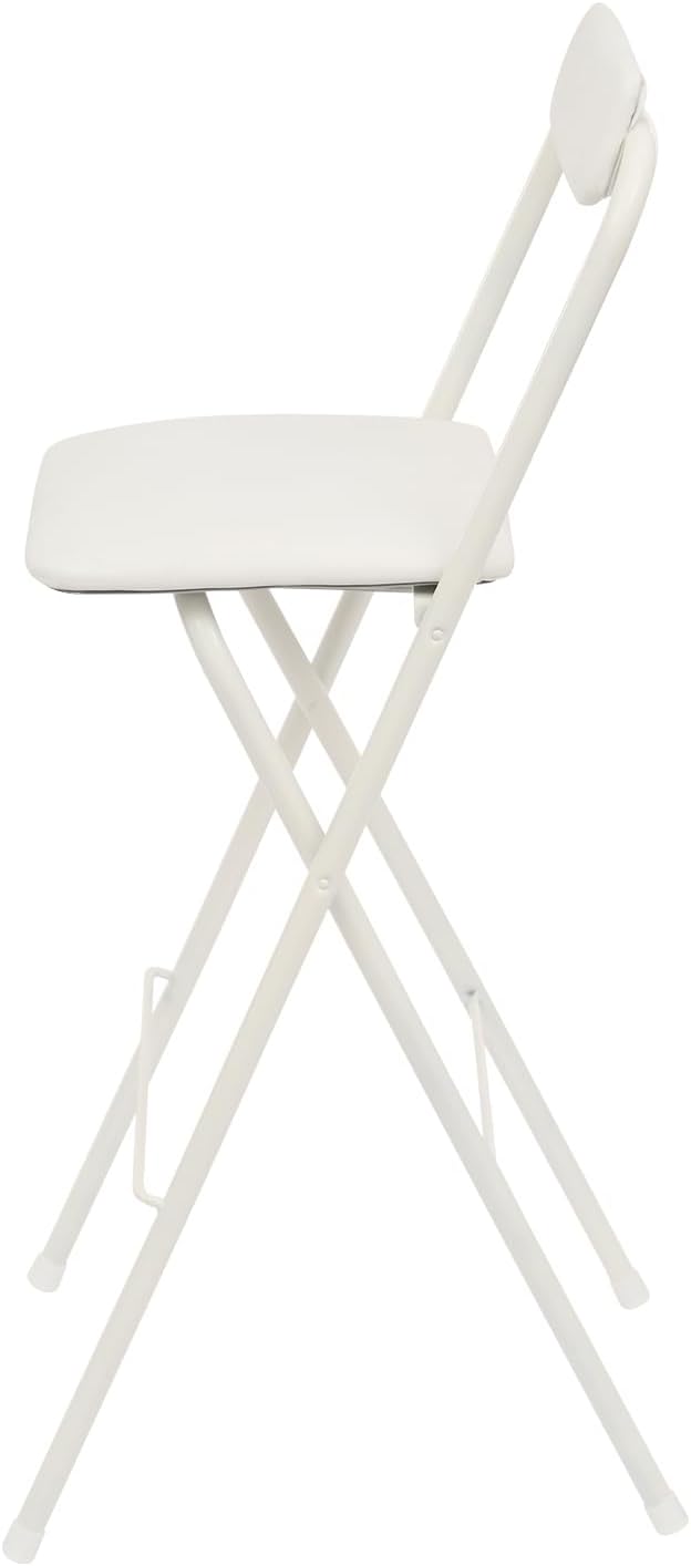 1 Pcs Folding Bar Stool with Backrest 29.5 Inch Tall Foldable Stool Chair Portable High Folding Bar Chair Counter Height Seat Cushioned Padded for Kitchen Island Shop Cafe Dining Room (White)
