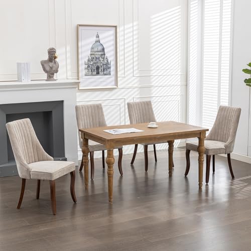 Fabric Dining Chairs Set of 6, High Back Upholstered Kitchen & Dining Room Chairs with Solid Wood Legs, Mid Century Modern, Sillas de Comedor (Beige, 6 Pcs)
