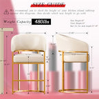 Modern Counter Height Bar Stools,Bar Stools Set of 3,PU Leather Upholstered Barrel Barstools with Backs,26" Kitchen Island Chairs,Metal Gold Frames,Support 480 LBS,Beige White Leather