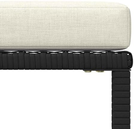 Outdoor Sectional Footrest with Cushion, Black Poly Rattan Footrest for Garden Lounge Set, Weather-Resistant PE Rattan and Powder-Coated Steel Frame, Use as Ottoman or Coffee Table