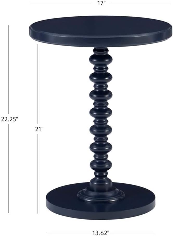 MAKLAINE Modern Transitional Round Spindle Side Table, 17 in Diameter, Navy Blue Painted Rubberwood, Sturdy Pedestal Base, Accent Table for Living Room, Entryway or Bedroom Use