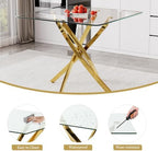 36 Inch Dining Table Set for 4, Modern Square Tempered Glass Top, Gold Finish Stainless Steel Legs Table and PU Leather Chairs for Dining Room, Living Room, Kitchen, Beige with Gold Base