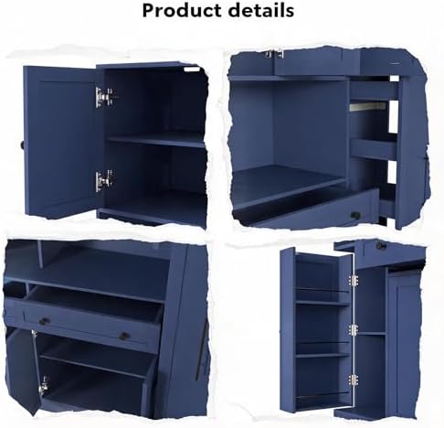 Buffet Cabinet with Hutch and Pull-Out Side Organizer, 70 in | P2 MDF, 6 doors, 5 adjustable shelves, 3-tier door shelves, pull-out side organizer with wheels, 52.8 W x 17.7 D x 70.1 H in