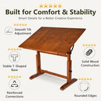 DJAR 42x30 Adjustable Wooden Drafting Table & Art Drawing Desk, Walnut | Large Tilting Desktop for Painting, Sketching & Writing, Sturdy Workspace for Professional Artists and Designers