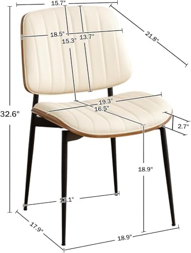 LUNLING Dining Room Chairs Mid Century Modern Retro Beige Faux Leather Chair with Walnut Bentwood Upholstered Seat Metal Legs Kitchen Chairs Adjustable Foot for Kitchen Dining Room,1PCS