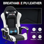 Gaming Chair PU Leather Massage PC Video Game Chair with Lumbar Support for Men Women, Home Office, Height Adjustable, Ergonomic, High Back, White