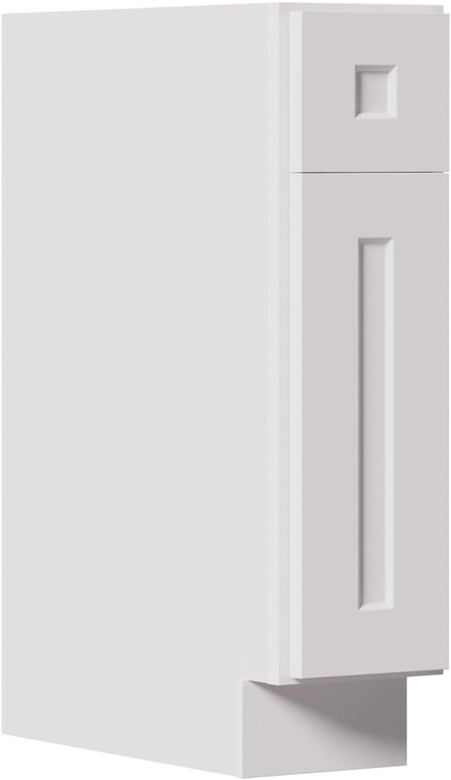 Solid Wood Kitchen Base Cabinets with Drawers, 9 Inch Wide 24 Deep RTA Storage Organizer with Shaker Doors, Small Cabinet Without Countertop, Easy Assembly for Laundry Room, Home Office-White