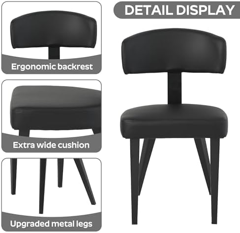 Dining Table Set for 4, 47" Round Kitchen Table with 4 Leather Dining Chairs, Tempered Glass Top with Metal Legs(All Black)