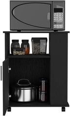 Lower Microwave Cabinet, Black - Compact Kitchen Storage with Open Shelves