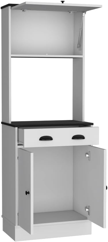 Pantry Cabinet Microwave Stand Warden Kitchen White Black | Combines white and black color scheme with engineered wood construction