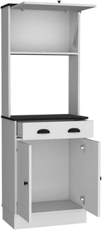 Pantry Cabinet Microwave Stand Warden Kitchen White Black | Combines white and black color scheme with engineered wood construction