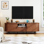 ONBRILL 69" TV Stand with Power Outlet for TVs up to 80", Walnut | Entertainment Center with Storage and Drawer TV Console w/ Adjustable Shelves & Sliding Door TV Stand for Living Room Bedroom